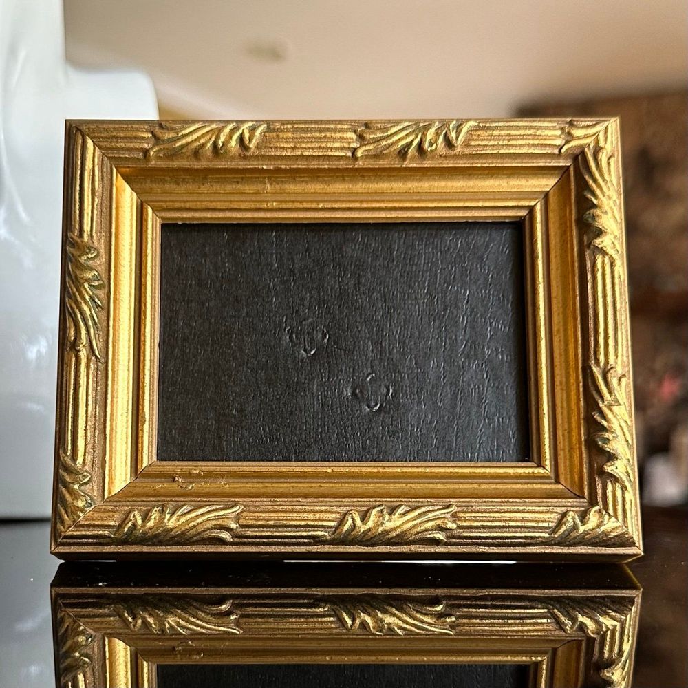 Vintage Metallic Gold Painted Wooden Art Deco Mini Picture Frame 2.5 x 3"